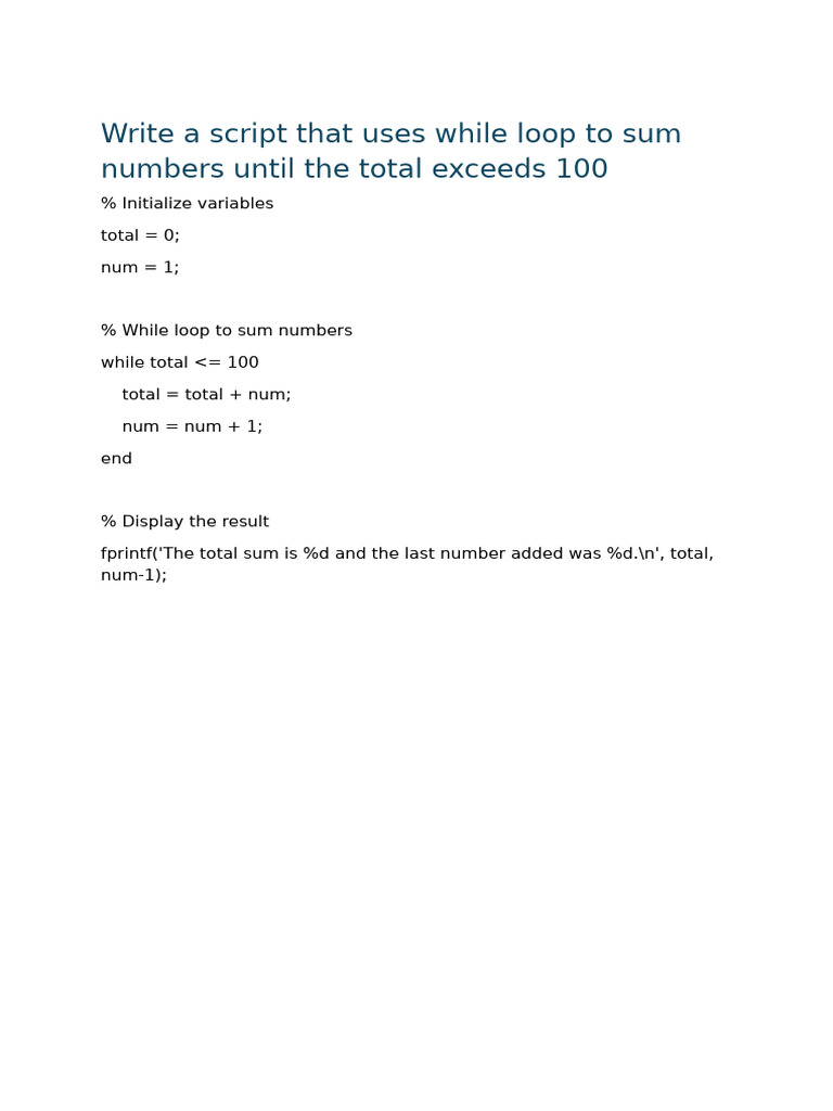 Summing Numbers with While and For Loops | PDF