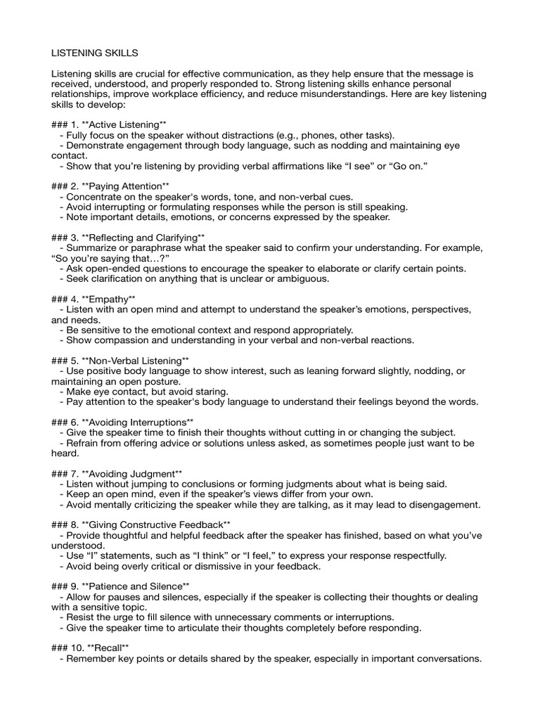 Essential Listening Skills for Communication | PDF | Nonverbal ...