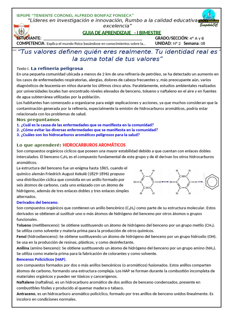 CyT 4 Guia 08 Hidrocarburos Aromaticos | PDF | Benceno | Hidrocarburo ...