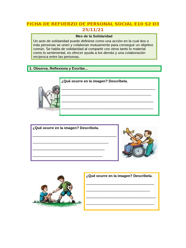 Ficha de Refuerzo de Personal Social E10 S2 D3 | PDF
