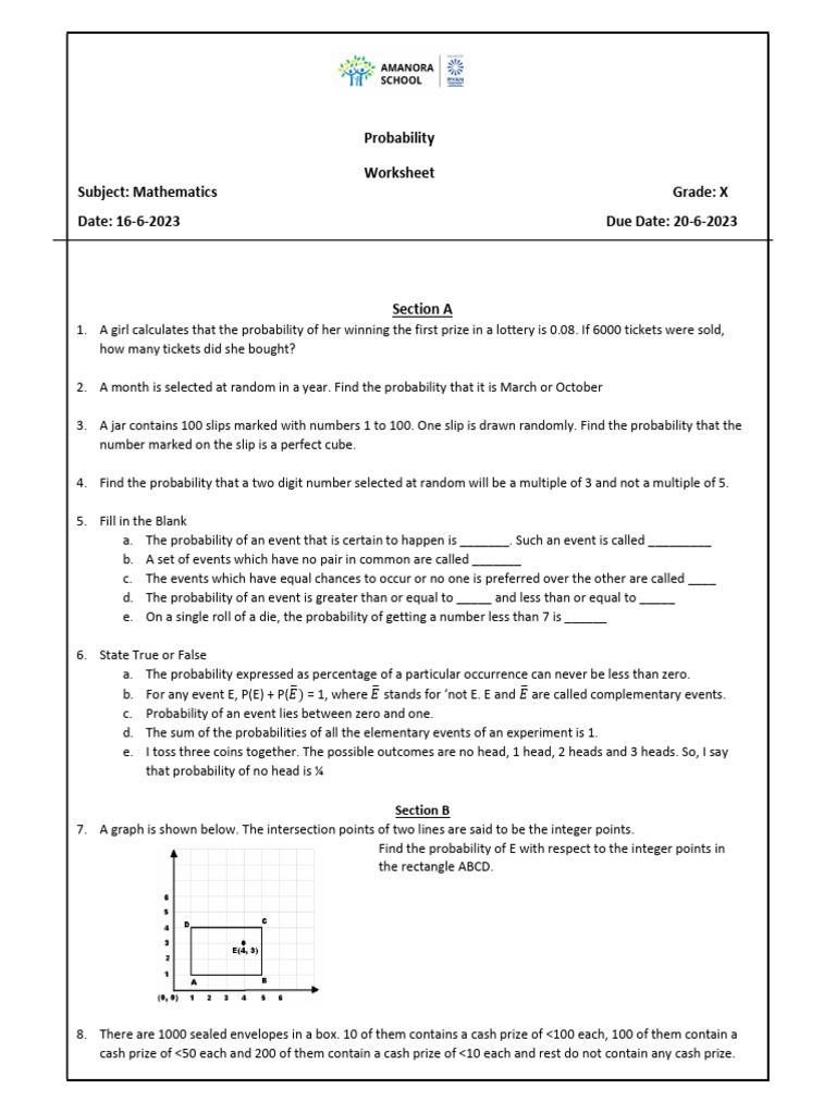 Grade X-Maths-Probability - Worksheet - Ic554236 | PDF | Probability ...