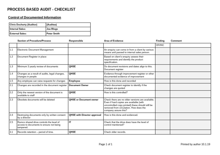 Checklist - Process Control of Documented Information (Ramco) | PDF ...