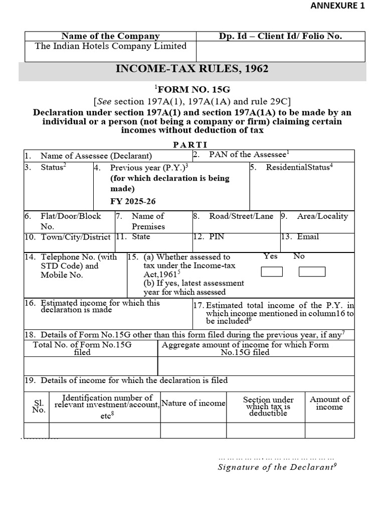 Form No. 15G Income Tax Declaration | PDF | Income Tax | Fine (Penalty)