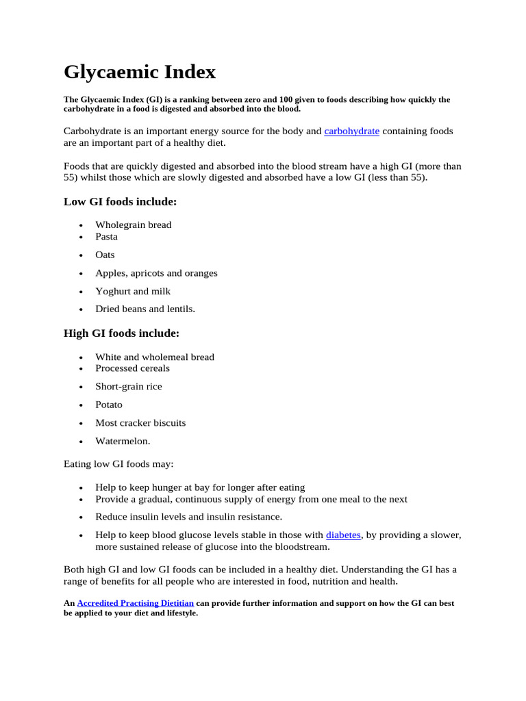 Understanding Glycaemic Index Basics | PDF