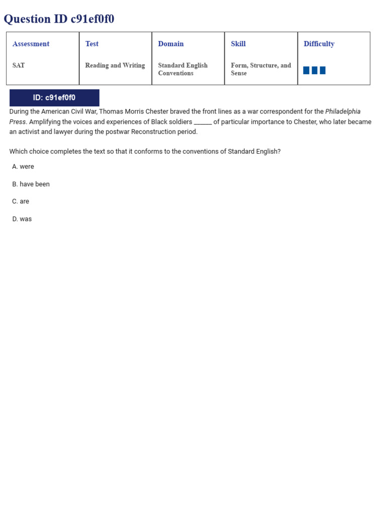 SAT Suite Question Bank - Standard English Conventions Diff