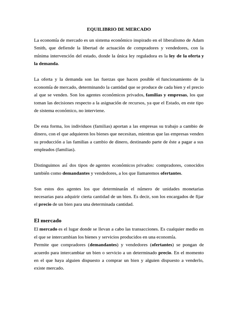 EQUILIBRIO DE MERCADO | PDF | Oferta y demanda | Oferta (economía)