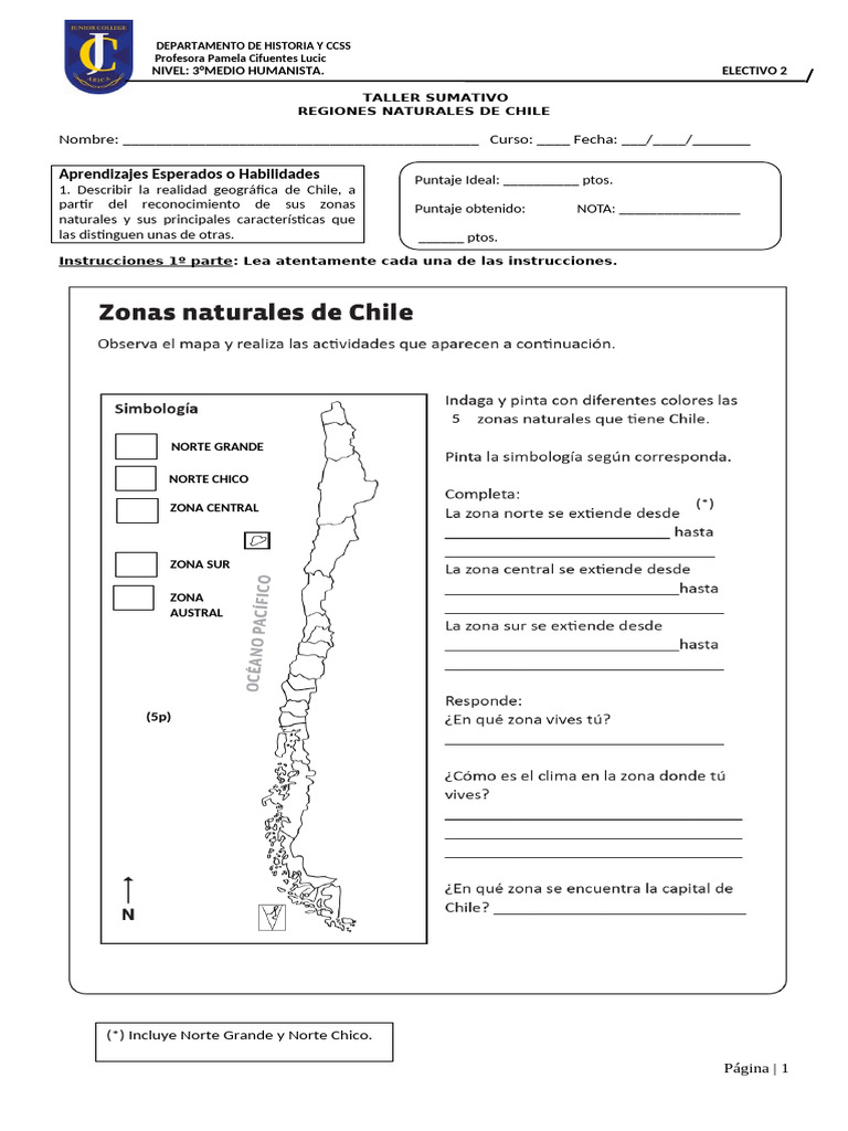 Guía de Actividades de Aprendizaje Zonas Naturales de Chile | PDF ...