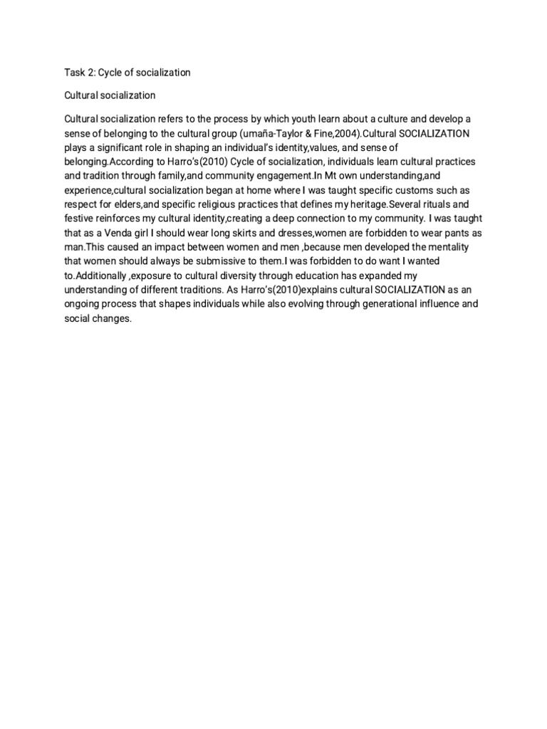 Task 2 - Cycle of Socialization | PDF