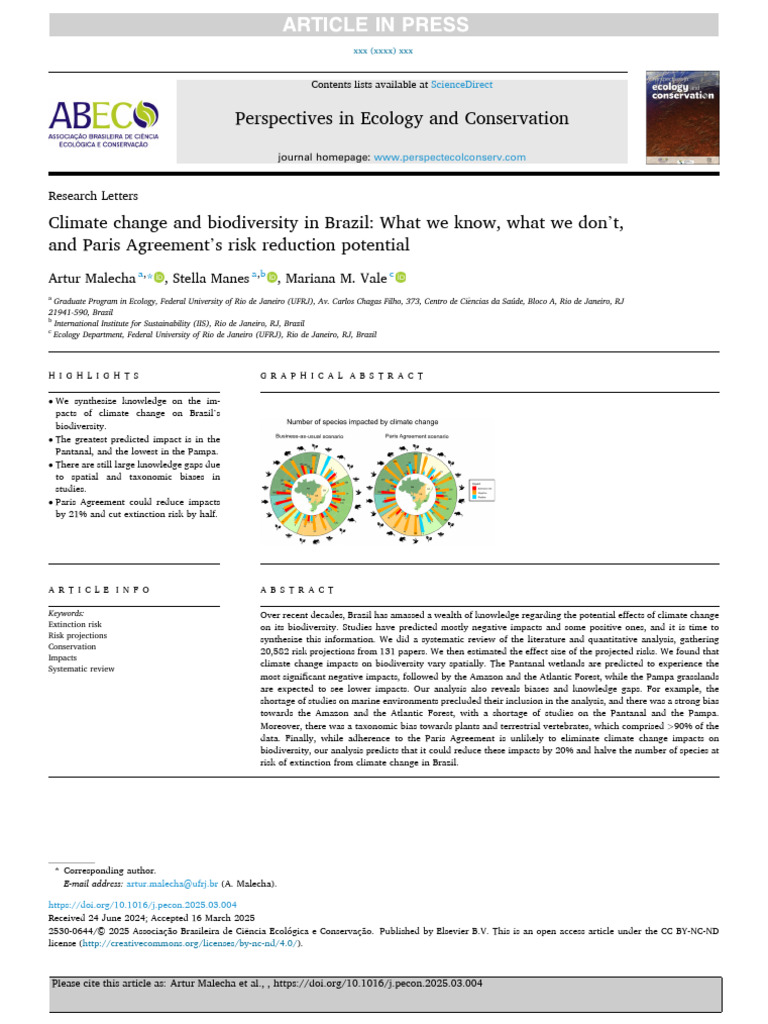 Climate Change Impact on Brazil's Biodiversity | PDF | Amazon ...