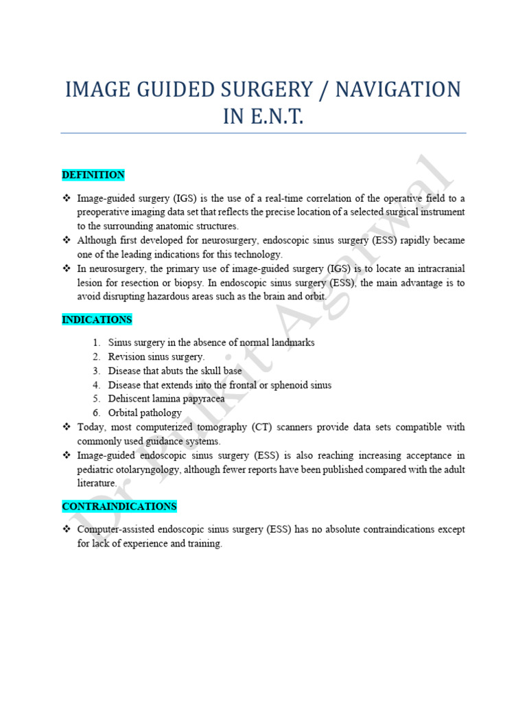 Image-Guided Surgery in ENT | PDF | Ct Scan | Anesthesia