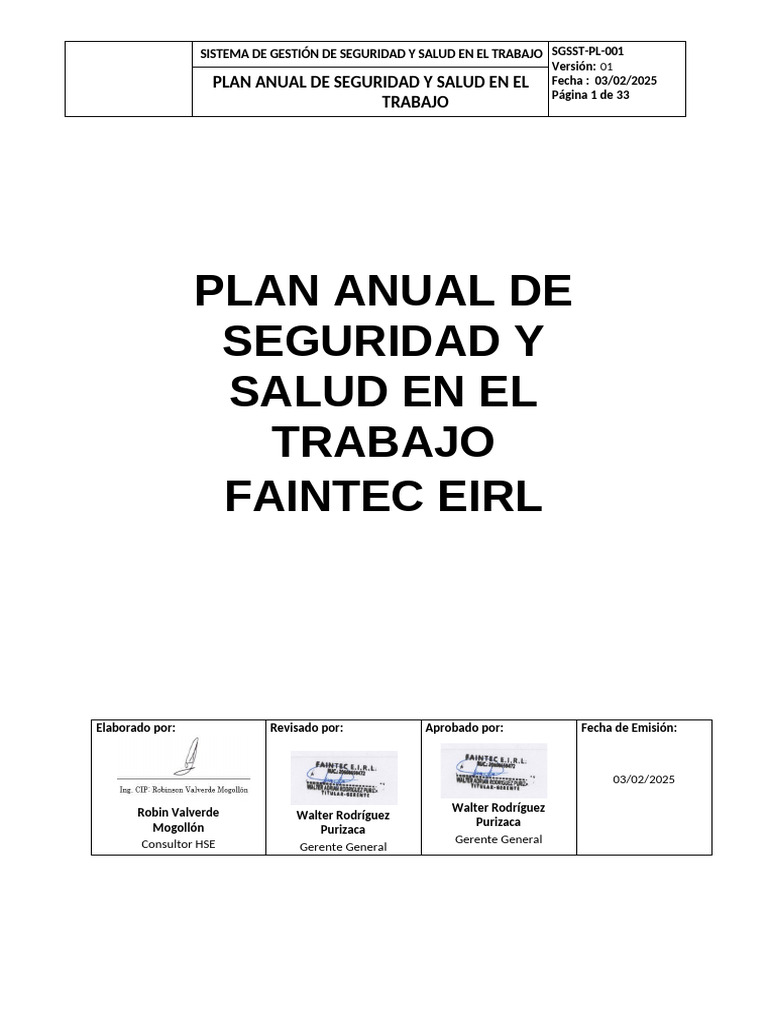 Plan Anual de Seguridad y Salud Laboral | PDF | Seguridad y salud ...