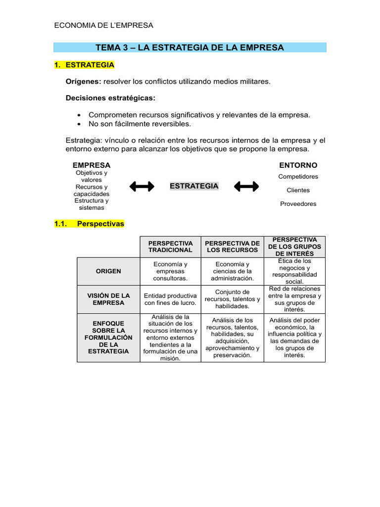 Tema 3 - La Estrategia de La Empresa | PDF | Business | Ciencias económicas