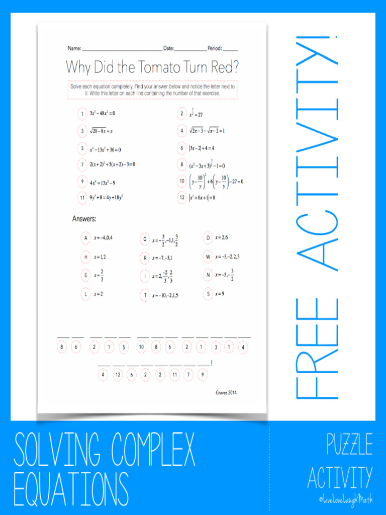 Solving Complex Equations: Puzzle Activity | PDF