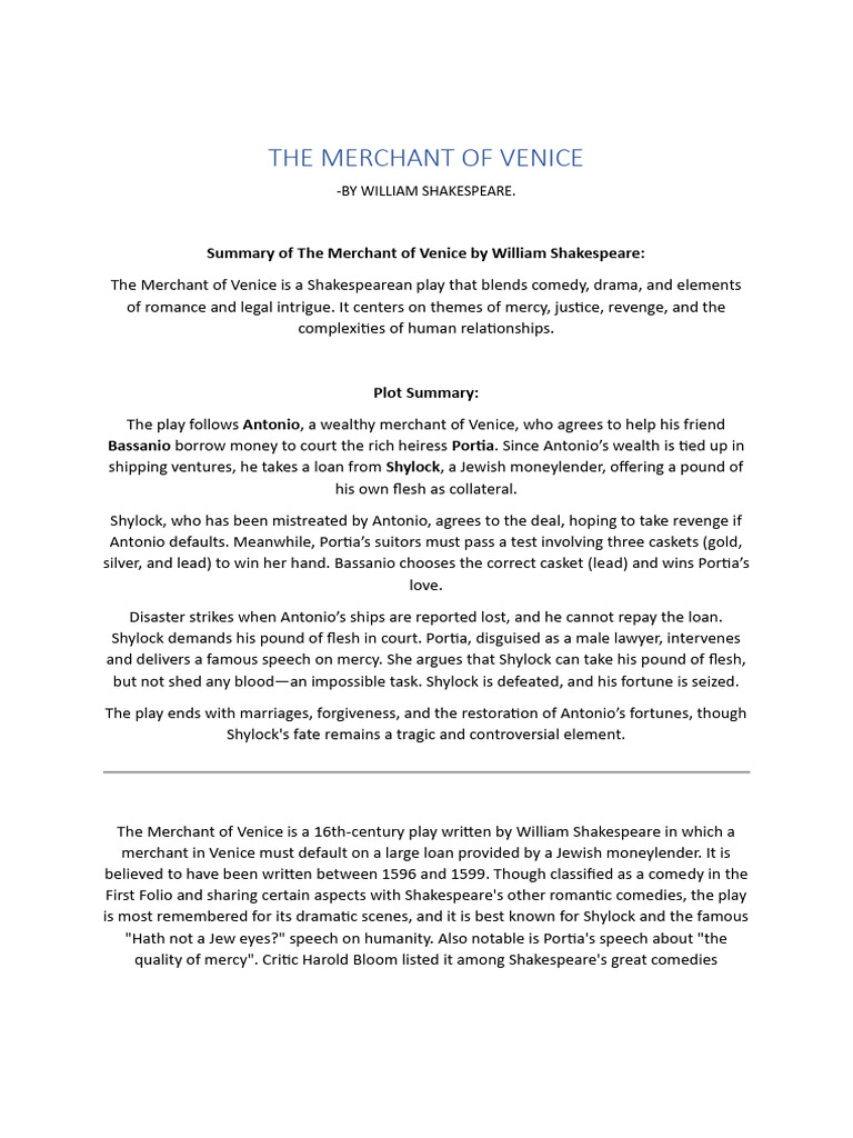 THE MERCHANT OF VENICE PDF The Merchant Of Venice Shylock