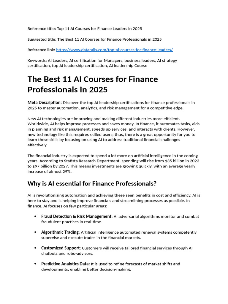 Top AI Courses for Finance Leaders 2025 | PDF | Artificial Intelligence ...