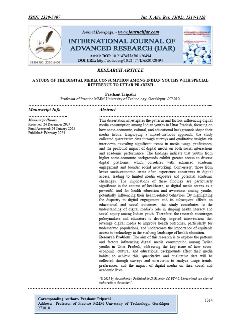 A Study of The Digital Media Consumption Among Indian Youths With ...