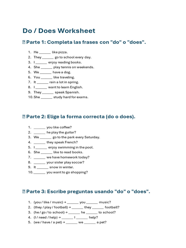 Do - Does Worksheet | PDF