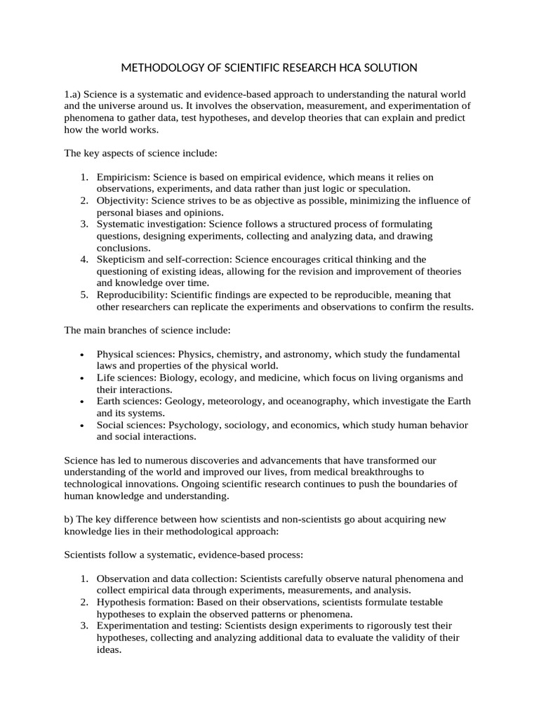 Methodology of Scientific Research Hca Solution | PDF | Scientific ...