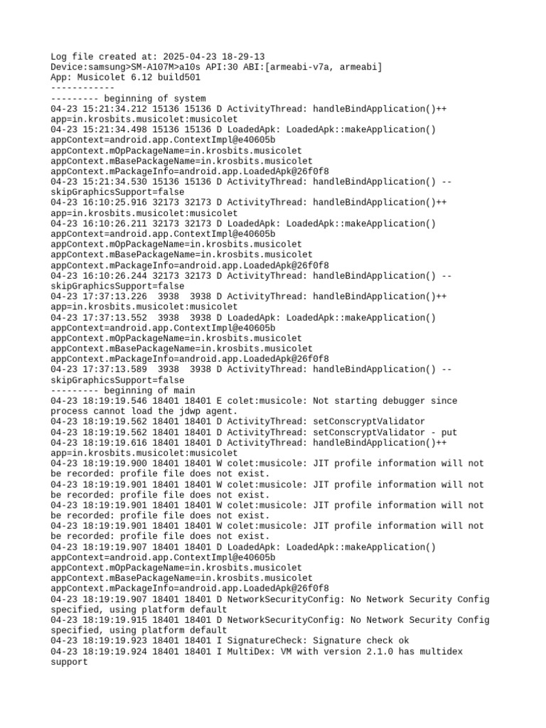 Musicolet App Log File Analysis | PDF | Digital Technology | Software
