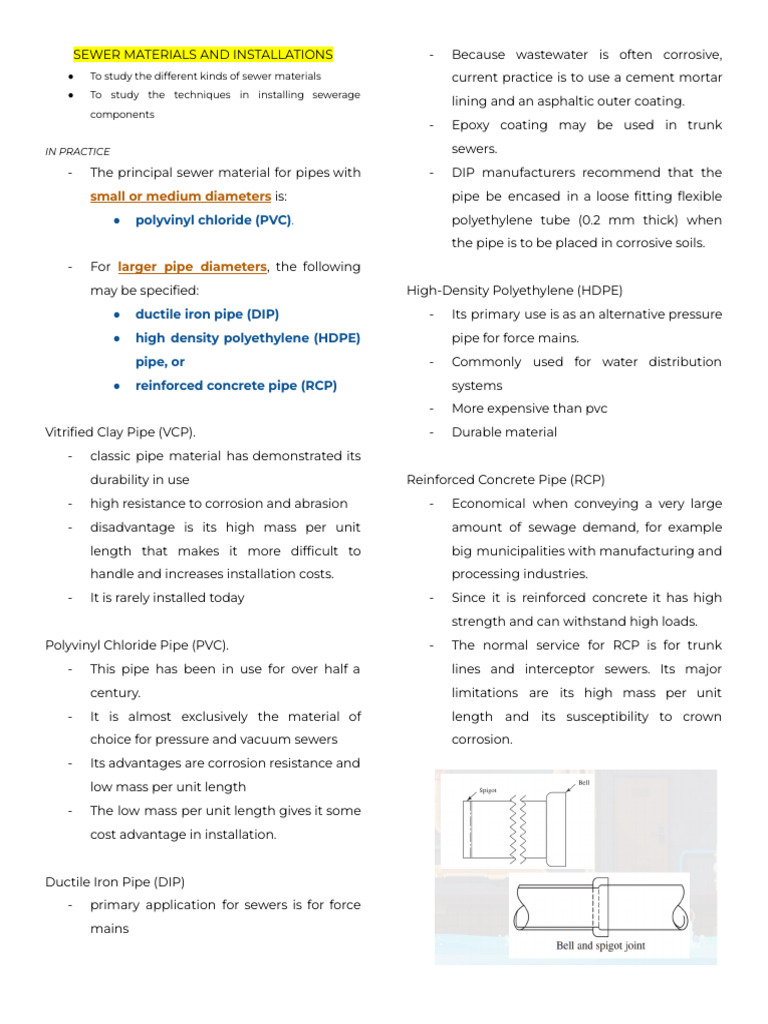Sewer Materials and Installation Guide | PDF | Pipe (Fluid Conveyance ...