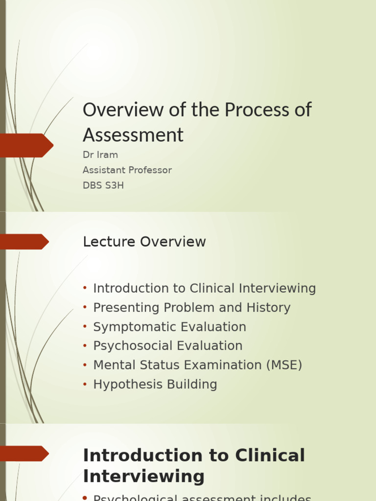 Week4 Overview On Process of Assessment | PDF | Major Depressive ...