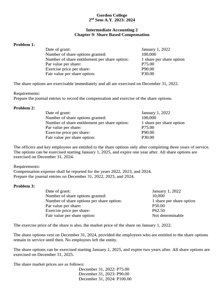 Share-Based Compensation Journal Entries | PDF | Vesting | Option (Finance)