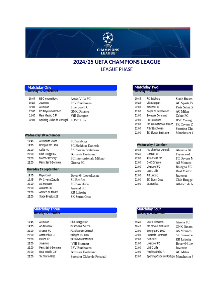 2024-25 Uefa Champions League | PDF | Fc Barcelona | Team Sports