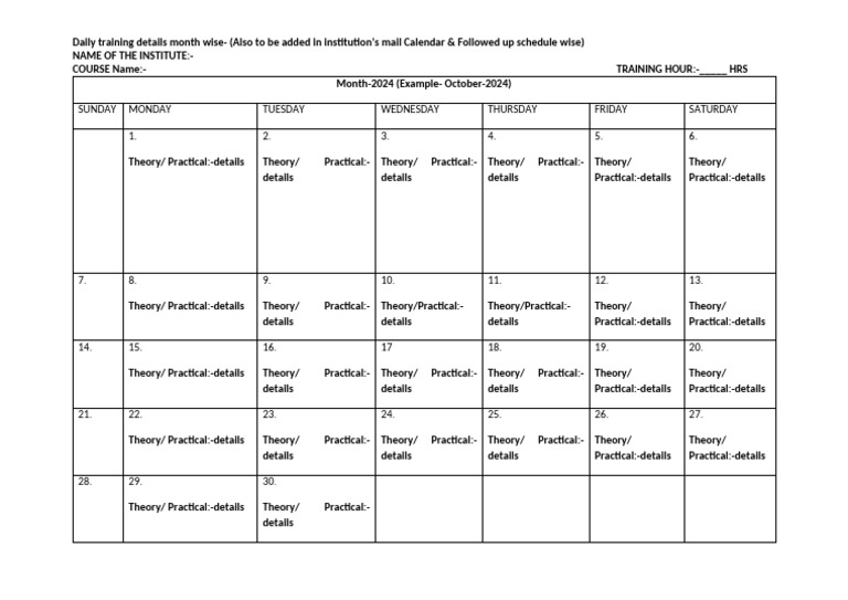 Monthly Training Schedule 2024 | PDF