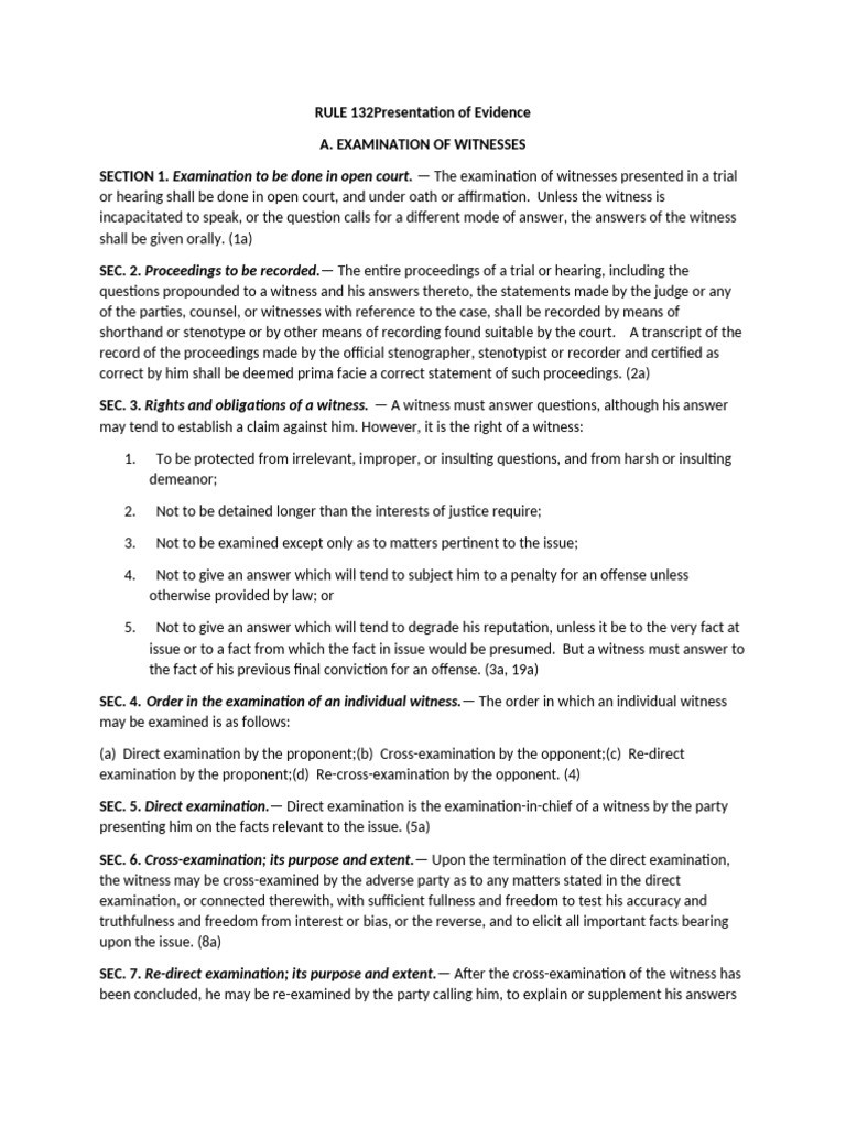 RULE 132 Presentation of Evidence | PDF | Witness Impeachment | Witness