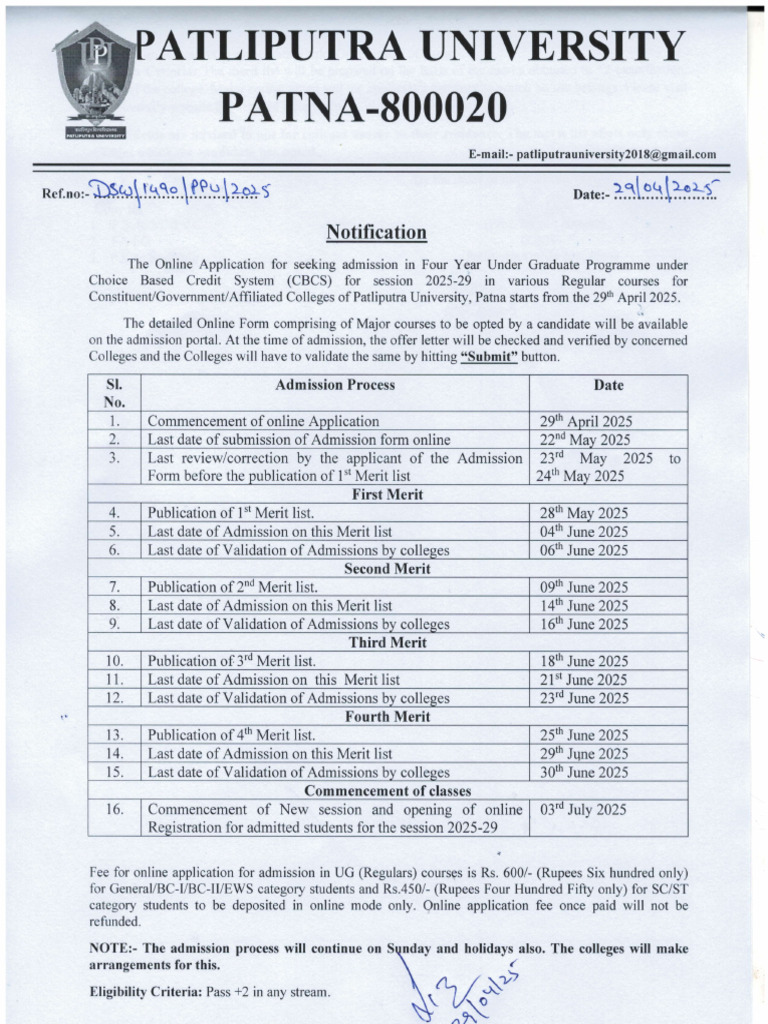 Patliputra University UG Admission 2025 | PDF