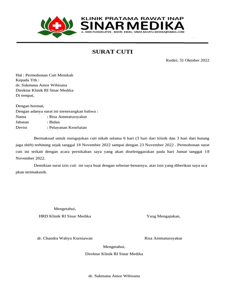 Surat Permohonan Cuti Menikah Risa | PDF
