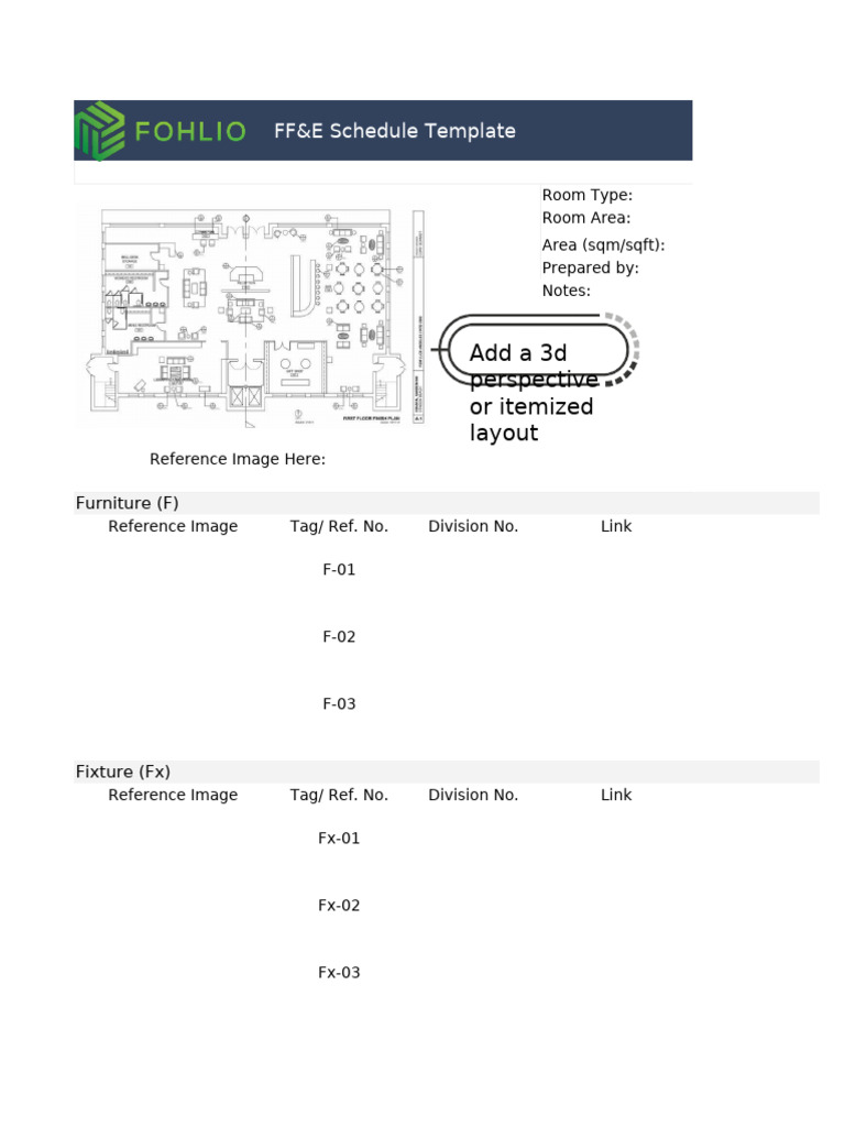 FF&E Schedule Template for Interior Design | PDF | Computing