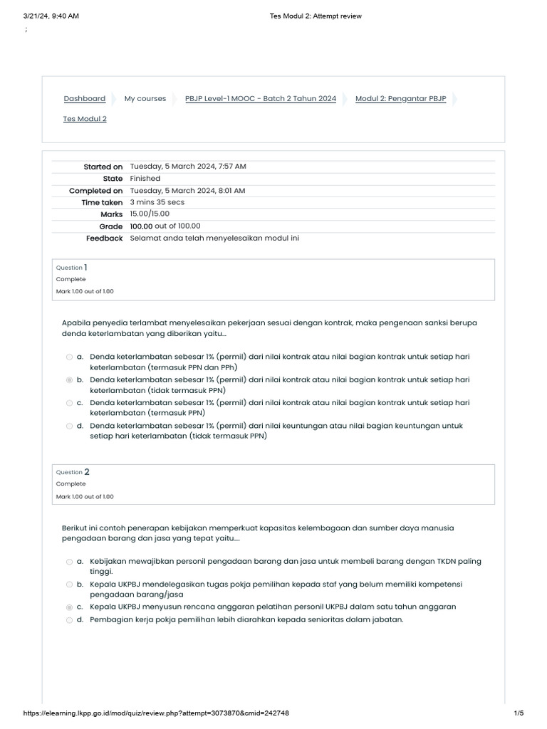 Ulasan Tes Modul 2 PBJP 2024 | PDF