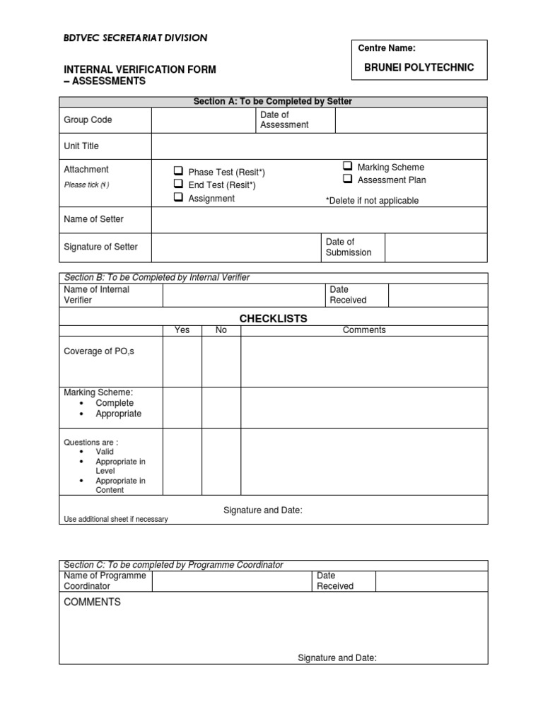 Internal Verification Form - Polytechnic | PDF
