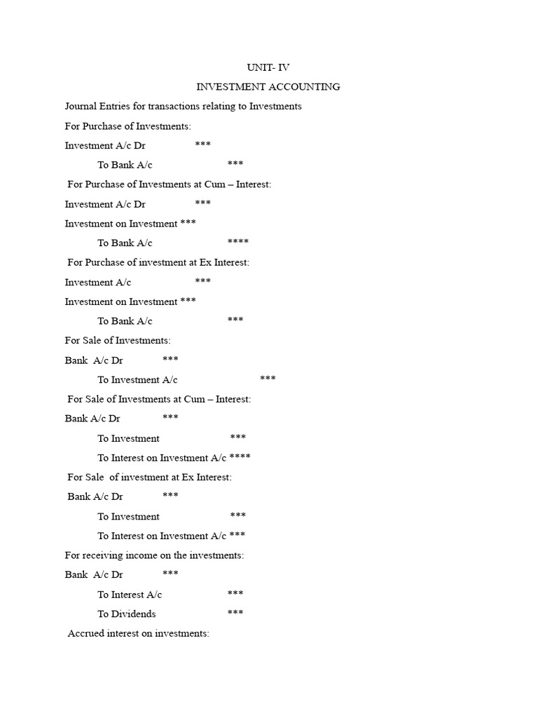 Investment Accounting Journal Entries | PDF | Dividend | Share (Finance)