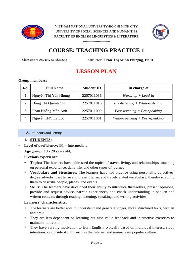 Lesson Plan for B1 English Listening Skills | PDF | Learning | Human ...