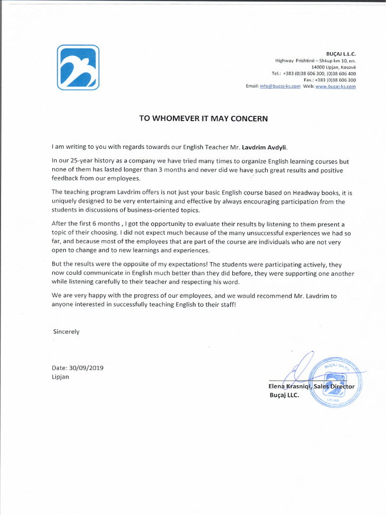 Bucaj Reference Letter | PDF