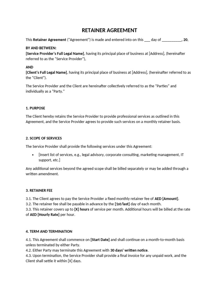 Retainer Agreement Template | PDF | Legal Liability | Common Law