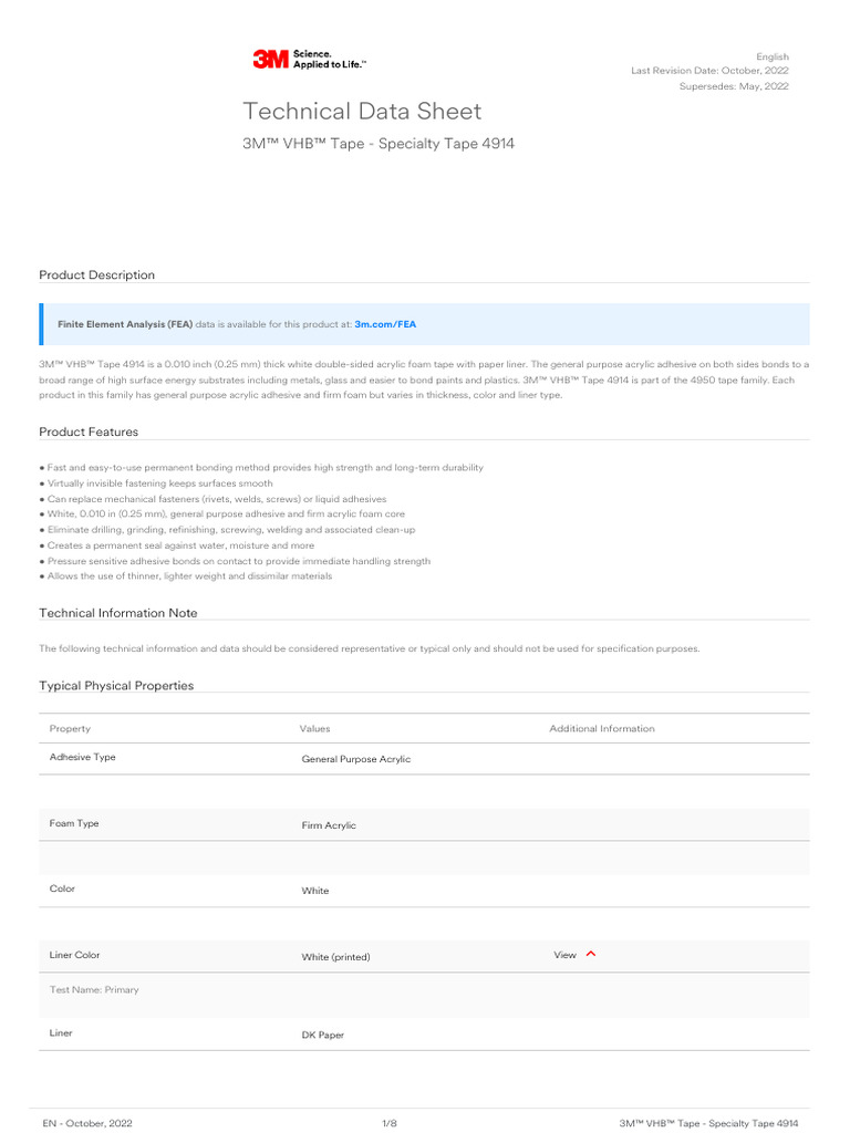 3M™ VHB™ Tape - Specialty Tape 4914 - 20240221 | PDF | Adhesive | Creep ...