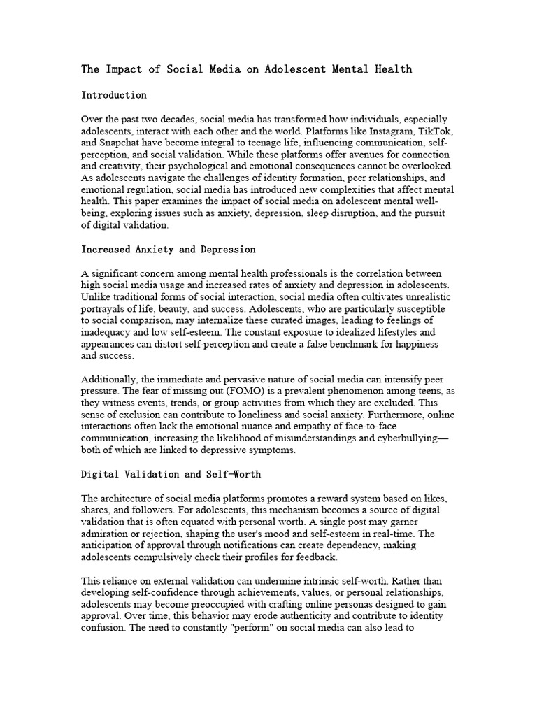 The Impact of Social Media on Adolescent Mental He | PDF | Adolescence ...