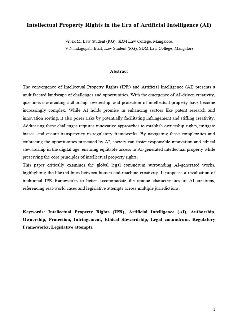 AI and Intellectual Property Rights Challenges | PDF | Intellectual ...