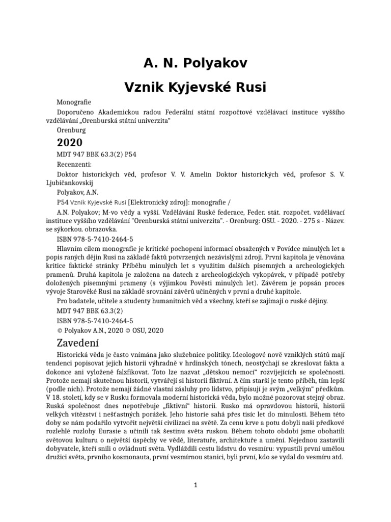 A. N. Polyakov - Vznik Kyjevské Rusi | PDF