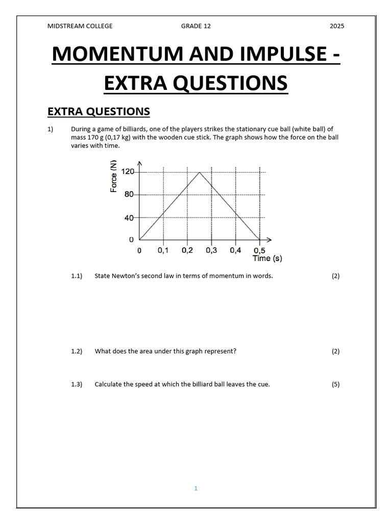 Momentum and Impulse Questions for Grade 12 | PDF | Momentum | Force