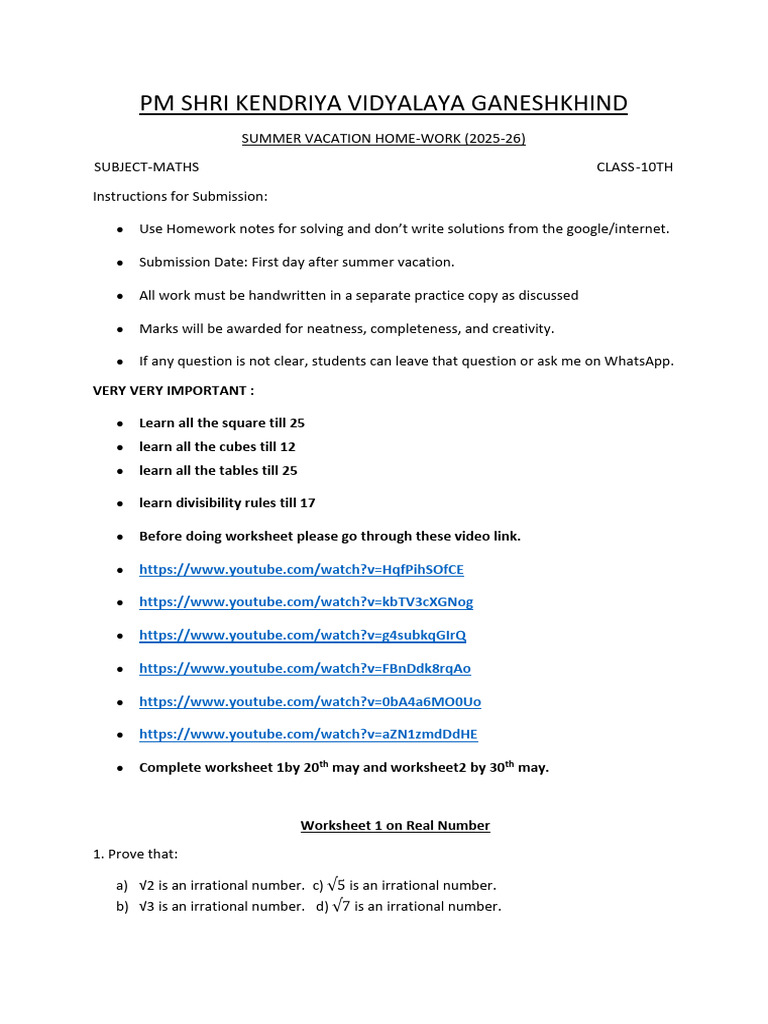 Class 10 Maths Summer Homework | PDF | Polynomial | Zero Of A Function