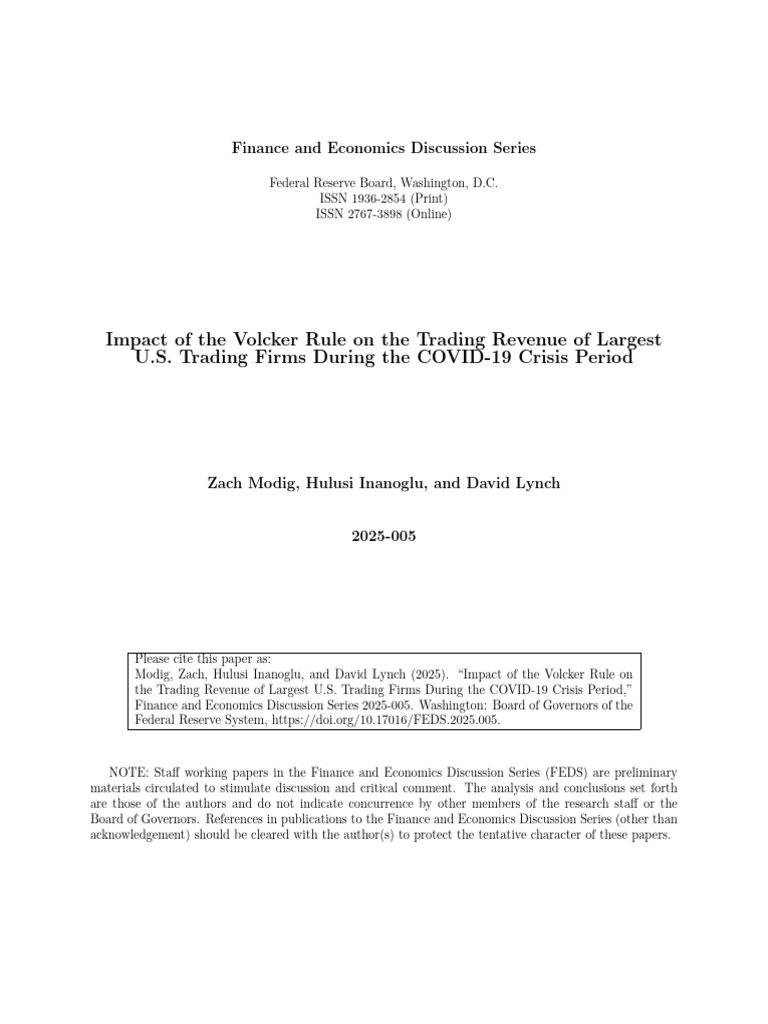 Impact of The Volcker Rule On The Trading Revenue of Largest U.S. Trading  Firms During The COVID-19 Crisis Period | PDF | Regression Analysis |  Income Statement