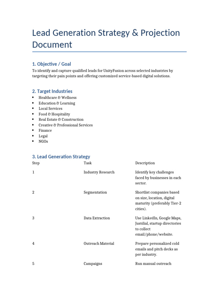 Lead Generation Strategy for UnityFusion | PDF | Customer Relationship ...