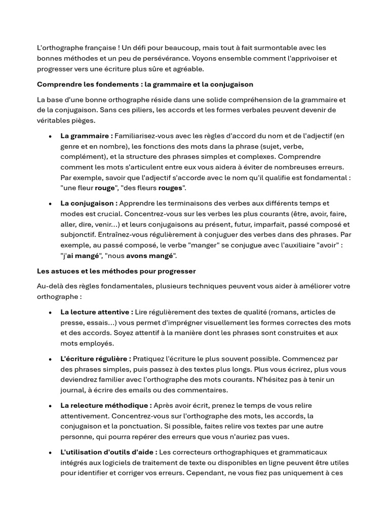 Améliorer son orthographe française | PDF | Verbe | Orthographie