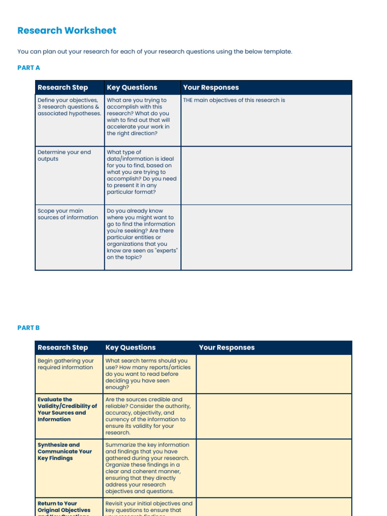 Research Worksheet | PDF | Information | Methodology