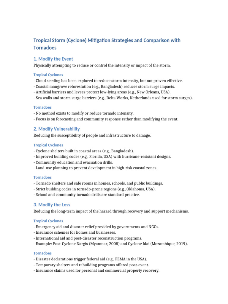 Cyclone Vs Tornado Mitigation Notes | PDF | Tropical Cyclones | Storm Surge
