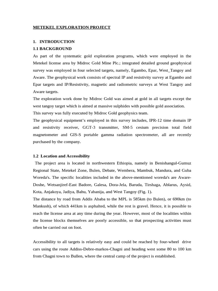 Metekel Gold Exploration Overview | PDF | Magnetometer | Geology